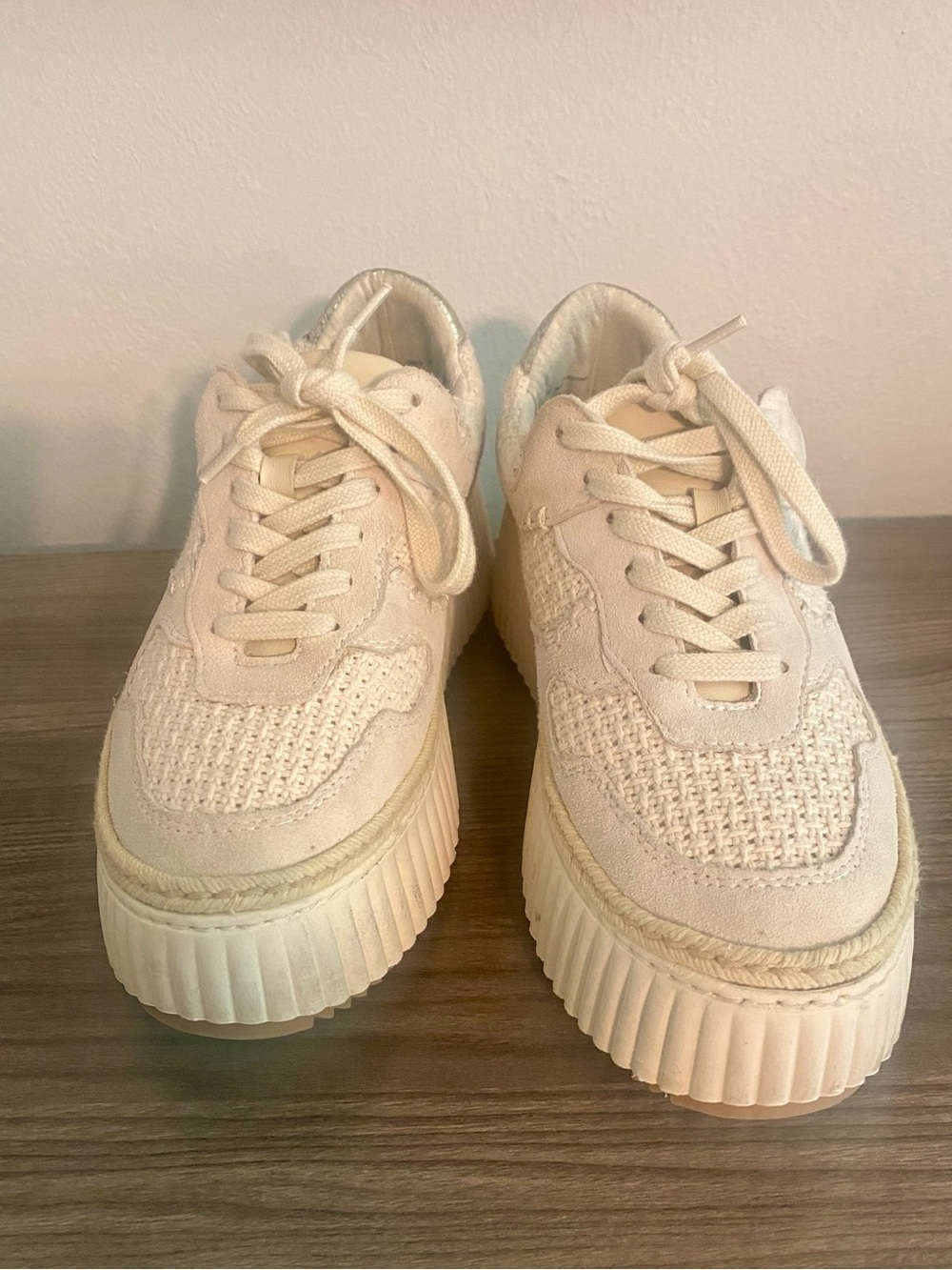 Dolce Vita Cream Woven-Detail Platform Sneakers